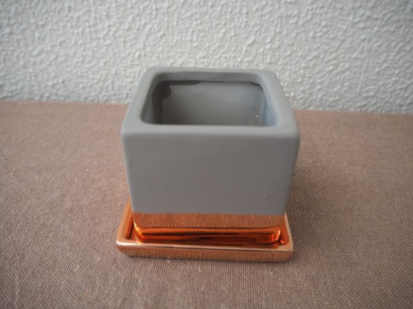 画像1: プランター　陶器鉢　底皿付き　四角 (1)